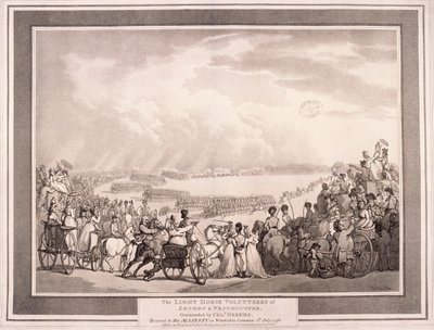 ロンドンとウェストミンスターのライト ホース ボランティア、1798 年。 作： Thomas Rowlandson