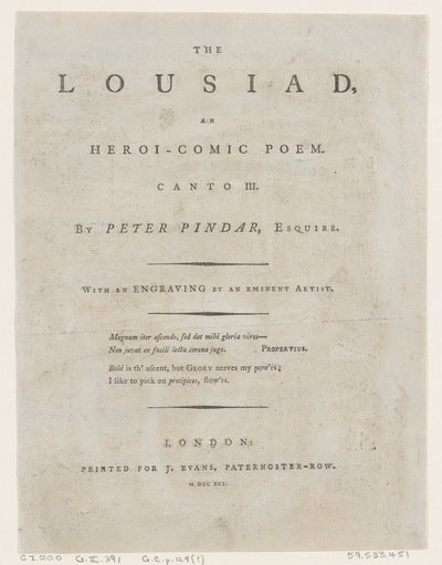 ピーター・ピンダーによるルシアッド、Frontispiece、1787., 1787. 作： Thomas Rowlandson