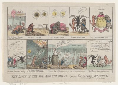 キツネとアナグマの愛、または連合の結婚式。 、1784 年 1 月 7 日、1784 年 1 月 7 日。 作： Thomas Rowlandson