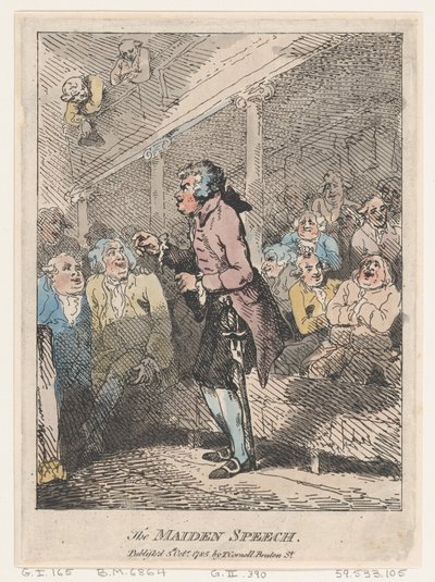 乙女のスピーチ、1785 年 10 月 5 日、1785 年 10 月 5 日。 作： Thomas Rowlandson
