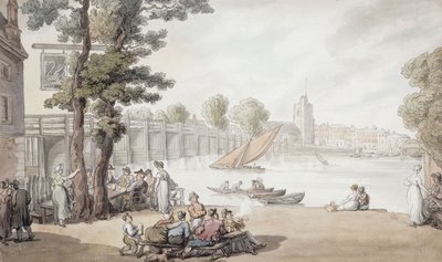 オールドスワンイン、プットニーブリッジの向こうに見える、 作： Thomas Rowlandson