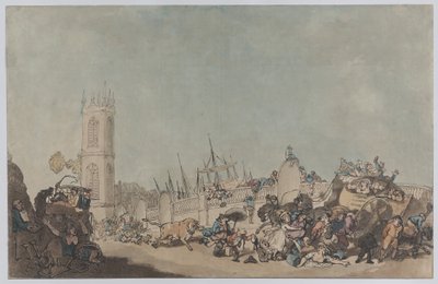 『オーバードロウ・オックス』（ウェストミンスター橋の狂牛） 作： Thomas Rowlandson