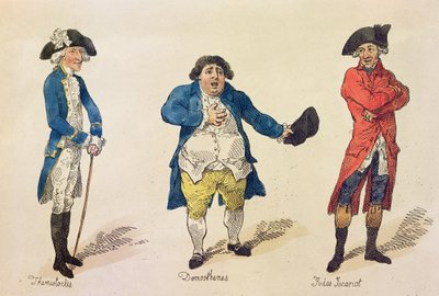 ライバル候補者、 『ウェストミンスター選挙の歴史』の本の最前線..恋人の真実と正義、1784年（カラーエッチング） 作： Thomas Rowlandson