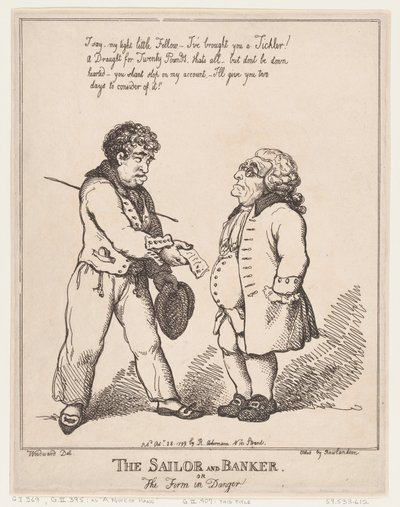 1799 年 10 月 28 日、水夫と銀行家、または危険にさらされている会社。 作： Thomas Rowlandson