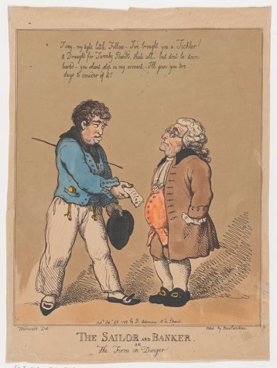 1799 年 10 月 28 日、水夫と銀行家、または危険にさらされている会社。 作： Thomas Rowlandson
