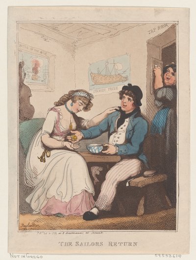 セーラーの帰還、1799 年 10 月 10 日、1799 年 10 月 10 日。 作： Thomas Rowlandson