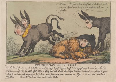 病気のライオンと驢馬、1809年4月18日、1809年4月18日。 作： Thomas Rowlandson