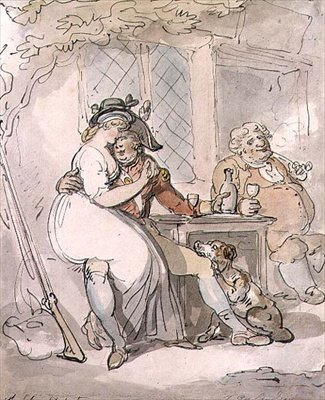 兵士の旅立ち」（ペン＆インク、水彩画 作： Thomas Rowlandson