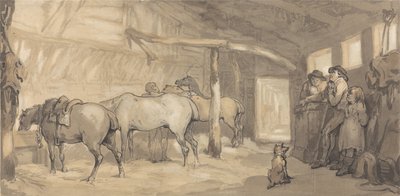 旅館の厩舎、1790年頃（紙にグラファイトとペンとインクと水彩） 作： Thomas Rowlandson