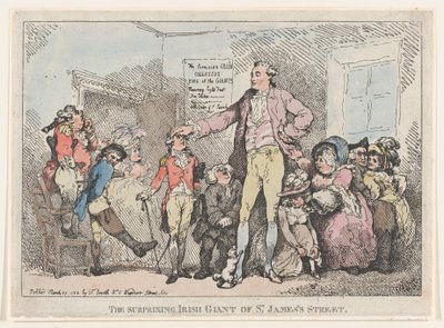 セント ジェームズ通りの驚くべきアイルランドの巨人、1785 年 3 月 27 日、1785 年 3 月 27 日。 作： Thomas Rowlandson