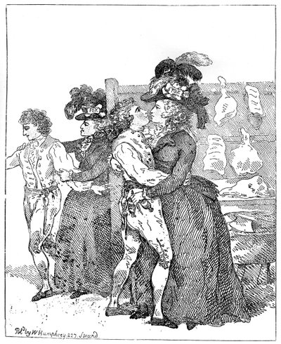 キャンバスに描かれた2人の愛国公爵夫人。初期の投票、1784年の賛成を要求。 作： Thomas Rowlandson