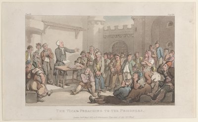 囚人に説教する牧師、1817 年 5 月 1 日、ウェイクフィールドの牧師から。、1817 年 5 月 1 日。 作： Thomas Rowlandson