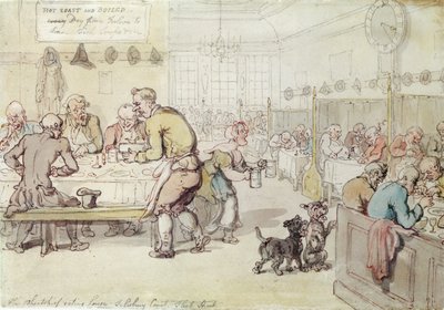 Wheatshief Eating House、ソールズベリーコート、フリートストリート（紙にインクとトイレ） 作： Thomas Rowlandson