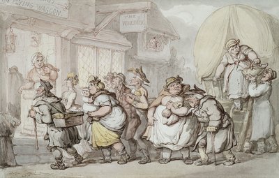 ザウールパックイン：「ザフライングワゴン」の到着 作： Thomas Rowlandson