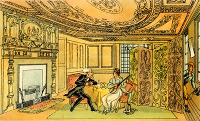 望郷の未亡人へのシンタックス博士の訪問」。 作： Thomas Rowlandson