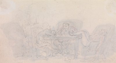 Kolme urheilijaa nukkumassa pöydän ääressä tuoleillaan 作： Thomas Rowlandson