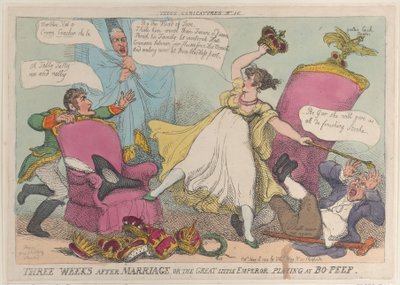 結婚後三週間、あるいは大小皇帝がボーピーで遊ぶ、5月15日...1810年5月15日。 作： Thomas Rowlandson