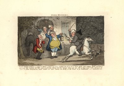 尻尾に向かって馬に乗るほろ酔い男。 作： Thomas Rowlandson
