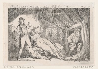 トム・ジョーンズは、ブラック・モールズ・ベッドチェンバー、トム・ジョーンズの歴史、...、1792年で哲学者を検出します. 作： Thomas Rowlandson