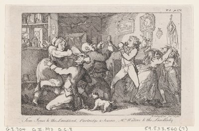 トム・ジョーンズと大家」、「パートリッジとスーザン」、「ウォーターズ夫人と大家」は、1792年に出版された「The History ...」より。 作： Thomas Rowlandson