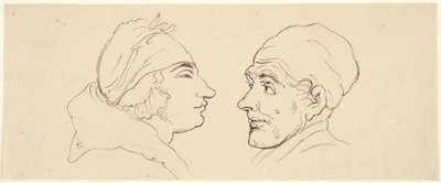 2つの風刺画：男性と女性 作： Thomas Rowlandson