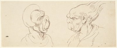 2つの風刺画：男性の頭部 作： Thomas Rowlandson
