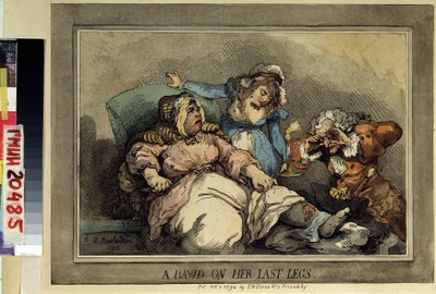彼女の最後の足の売春宿の所有者 (彼女の最後の足のバウド) Thomas Rowlandson (1756-1827) による描画。 カラーエッチング、27.4 x 37 cm 作： Thomas Rowlandson