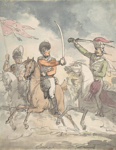 1799 年 2 月 12 日、ハンガリーおよびハイランド ブロードソード演習のプレートの未使用の書斎。 作： Thomas Rowlandson.