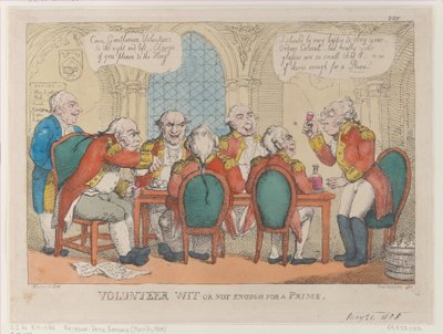 Volunteer Wit or Not Enough for a Prime、1808 年 5 月 21 日、1808 年 5 月 21 日。 作： Thomas Rowlandson