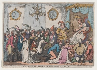 1808 年 8 月 25 日、愚か者の寺院での流行の信奉者。 作： Thomas Rowlandson