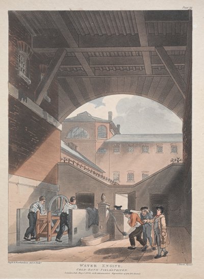 水上エンジン、コールドバス、フィールズ刑務所 作： Thomas Rowlandson