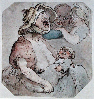 ウェット・ナース・インタラプテッド（水彩・紙） 作： Thomas Rowlandson