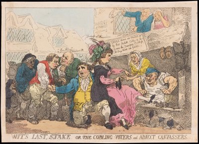 ウィットラストステーク、またはThe Coblingの有権者とAbject Canvassers、パブ。 （手彫り彫刻） 作： Thomas Rowlandson