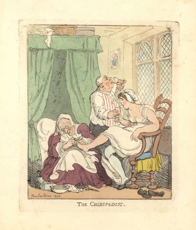 カイロプラクティックで足を痛めつけられた女性。 作： Thomas Rowlandson