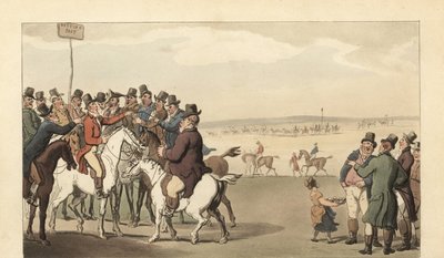 ニューマーケット競馬場でギャンブルする若い英国紳士 作： Thomas Rowlandson