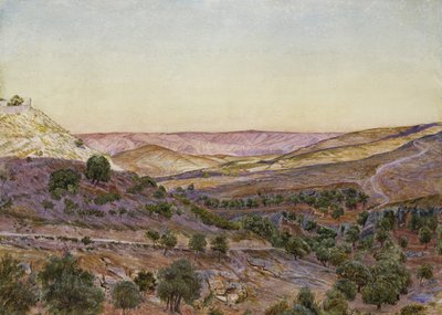 モアブの丘とヒンノムの谷、1854年（水彩とボディカラー） 作： Thomas Seddon