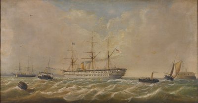 HM Troopship？Euphrates？ 1879年12月5日、ボンベイからスピットヘッドに到着し、3回目の帰宅 作： Thomas Sewell Robins