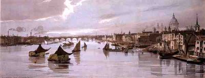 サザーク橋から見たブラックフライアーズ（「London As It Is」より）。 作： Thomas Shotter Boys