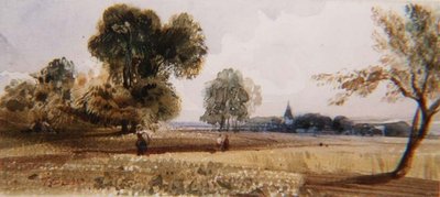 トウモロコシ畑の中の道を行く人々（水彩画 作： Thomas Shotter Boys