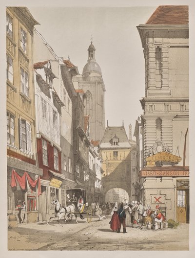 パリ、ゲント、アントワープ、ルーアンの美しい建築物: Rue de la Crosse Horlogue、ルーアン、フランス 作： Thomas Shotter Boys