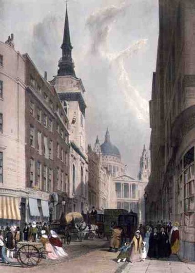 ラドゲート・ヒルから見たセント・ポール（「London As It Is」より）、画家による刻印とパブ。 作： Thomas Shotter Boys