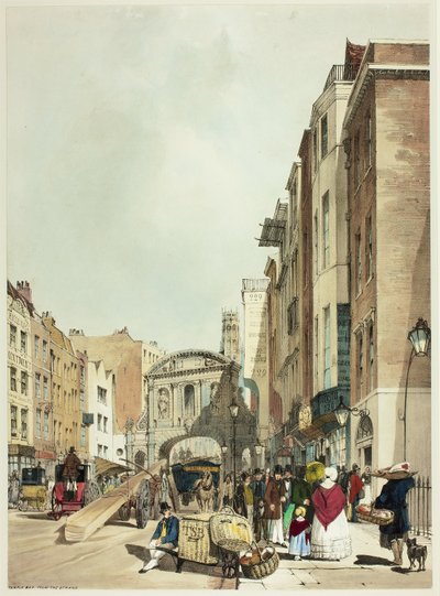 The Strand のテンプル バー、Original Views of London as It Is のプレート 22 作： Thomas Shotter Boys