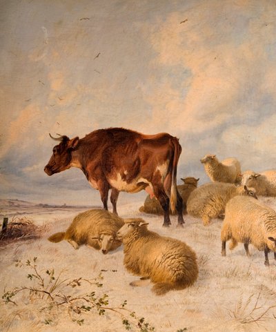 雪景色の牛と羊、1864年 作： Thomas Sidney Cooper