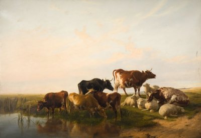 牛と羊のいる風景、1872年。 作： Thomas Sidney Cooper