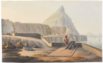 1827 年 3 月、ジブラルタルの岩の上のガバナーズ コテージ (水彩画) 作： Thomas Staunton St Clair