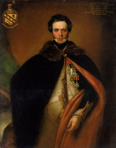 フランス革命戦争（1792年～1802年）およびナポレオン革命戦争（1803年～1815年）の地中海戦線で活躍したエドワード・ブレイス大尉（1769年頃～1843年）の肖像。 作： Thomas Stewardson