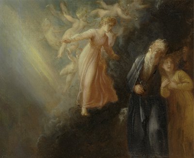 プロスペロー、ミランダ、アリエル、「テンペスト」第 1 幕第 2 場より 作： Thomas Stothard