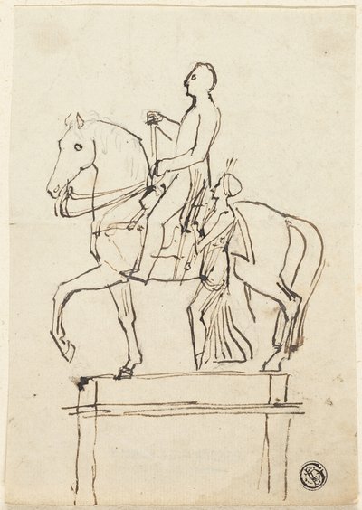 立っている女性を伴う騎手の彫刻 作： Thomas Stothard