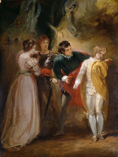 シルビアと無法者：シェイクスピアの「ヴェローナの二人の紳士」のシーン（キャンバスに油彩） 作： Thomas Stothard