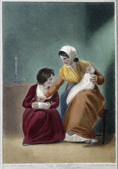 新生児-シェイクスピアの「人間の7つの時代」（W.ブロニーリー作）に登場する。 作： Thomas Stothard
